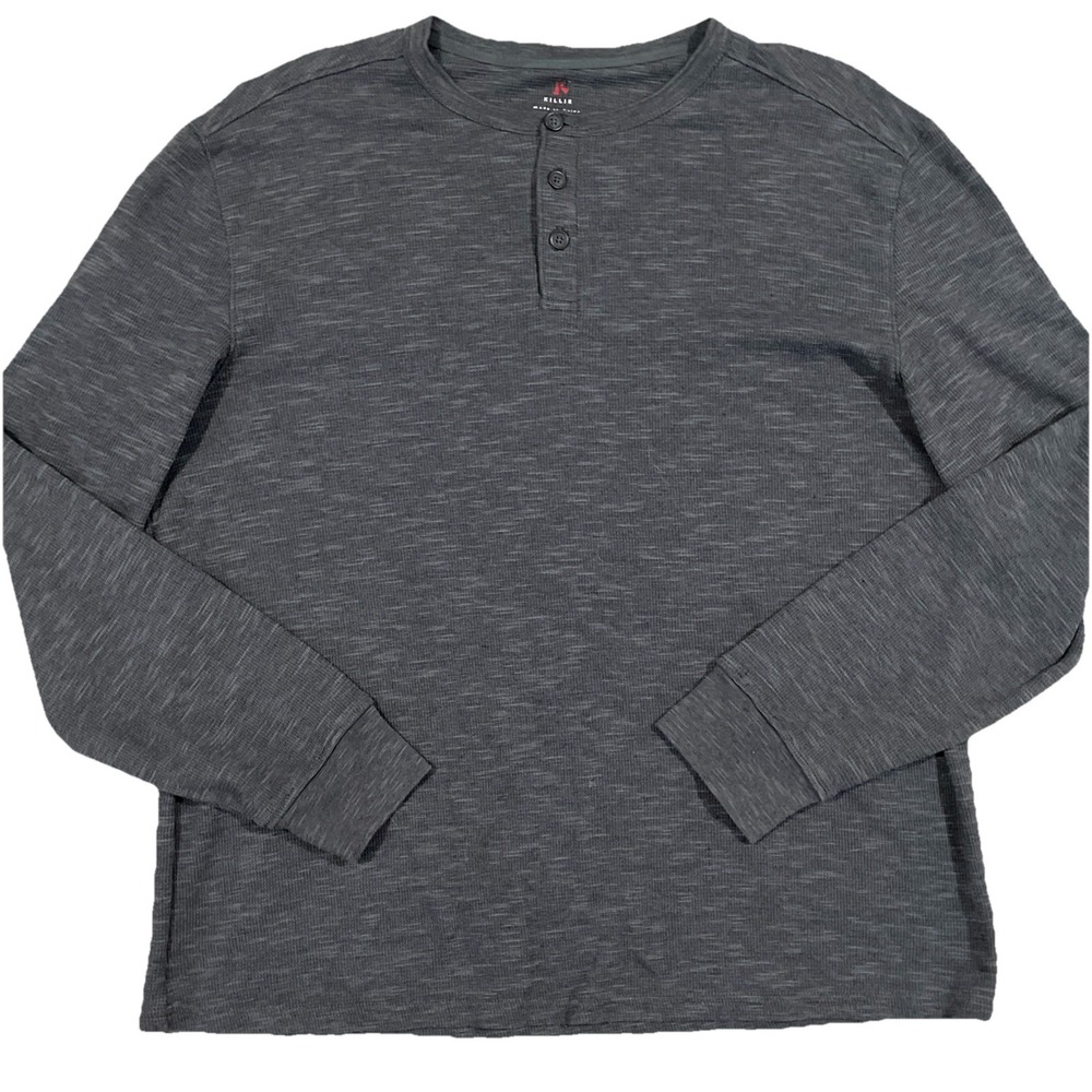 Killik Men's Large Long Sleeve Gray Colored Crew Neck 1/4 Button‎ Up Shirt